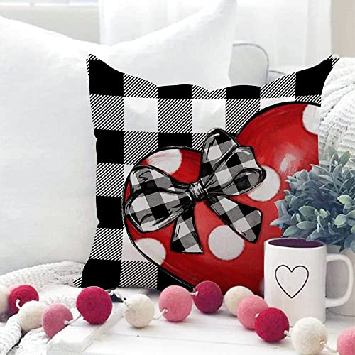 Set of 4 Buffalo Plaid Valentine Pillow Covers 18x18