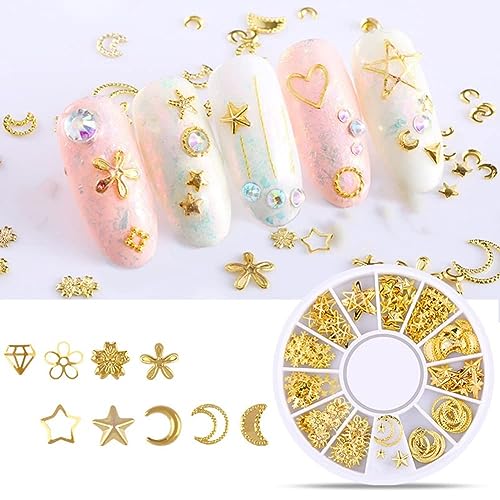 Jowxsx Gold Nail Charms Set - 3D Rhinestones, Studs & Pearls (1 Box)
