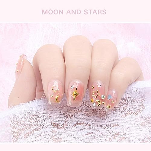 Jowxsx Gold Nail Charms Set - 3D Rhinestones, Studs & Pearls (1 Box)