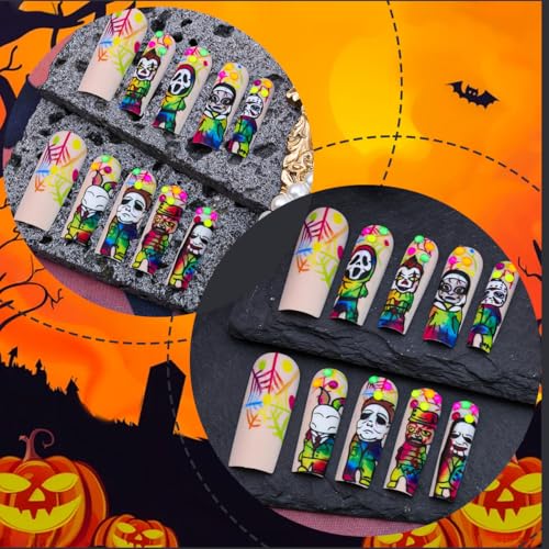 Halloween Long Square Press on Nails - Spooky Rhinestone Fake Nails Kit