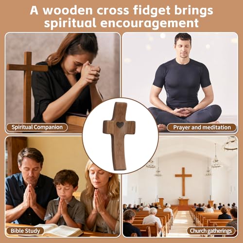 Wooden Pocket Cross Fidget for Anxiety Relief & Prayer - 4 Pcs