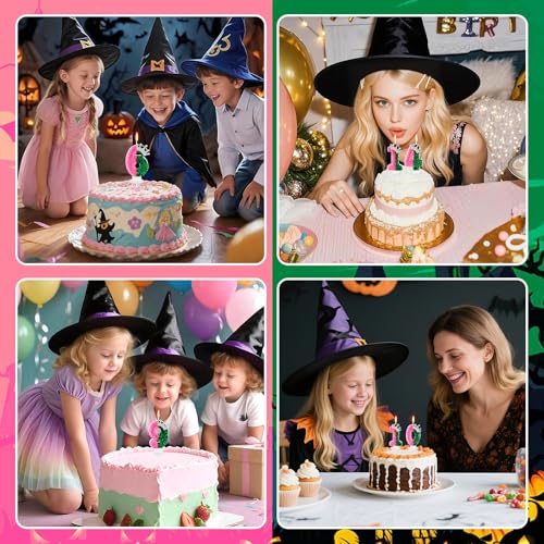 AKURIEEY Pink & Green Number 7 Birthday Candle Crown Cake Topper Wicked Themed Party Decor