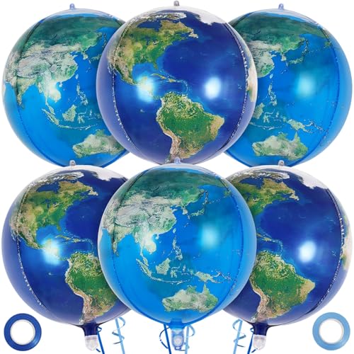 6 Pcs Globe Foil Balloons - 22 Inch Earth Map Party Decor