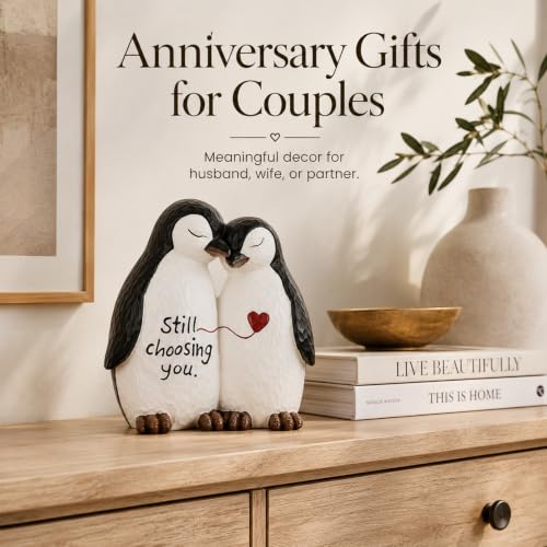 Small Resin Couple Penguin Statue Romantic Love Figurine Valentine's Day Decor