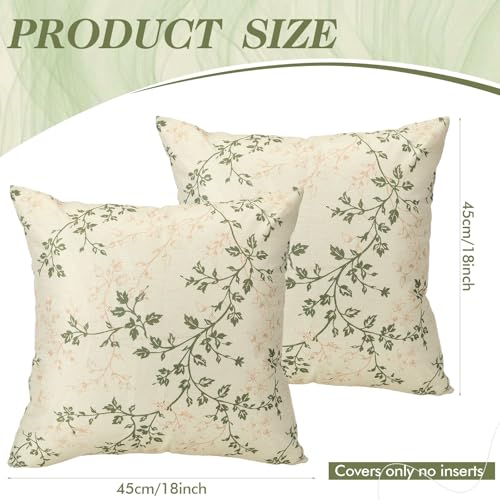 Vintage Floral Throw Pillow Covers 18x18 Inch - Green & Cream