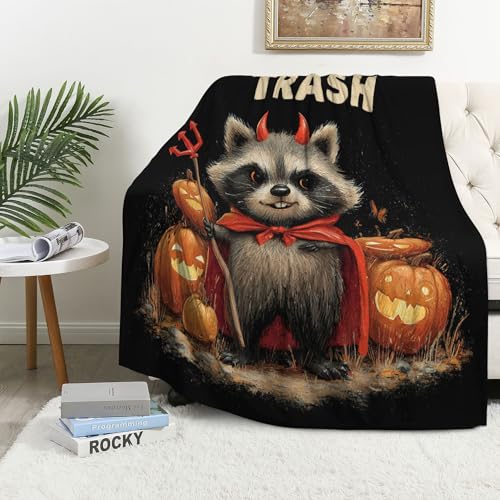 Halloween Raccoon Throw Blanket - Soft Flannel for Kids & Adults, 40" x 50"