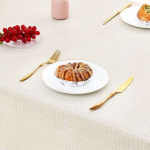 misaya 70x52 Inch Waterproof Vinyl Rectangular Tablecloth with Flannel Backing - Light Khaki
