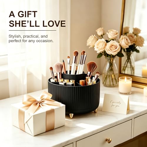 360° Rotating Makeup Brush Holder Organizer - Black