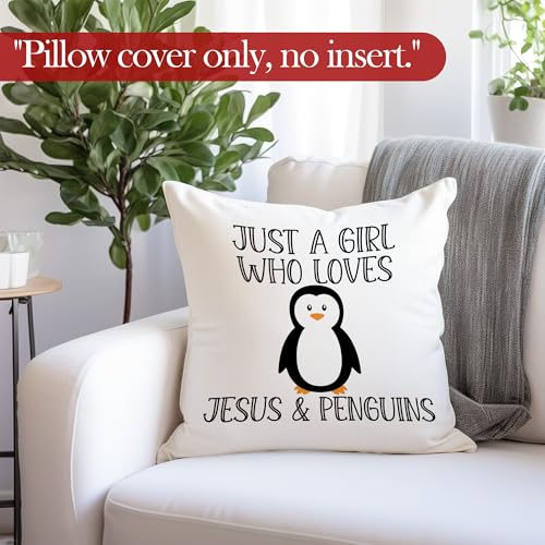 Girls Penguins Christian Throw Pillow Covers 18x18 - Soft Polyester Cushion for Home Decor
