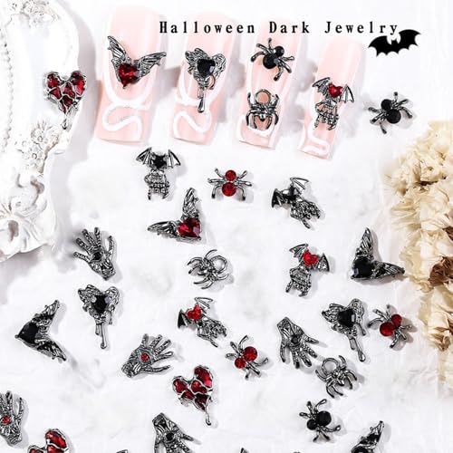24 Pcs 3D Halloween Nail Charms Alloy Gothic Rhinestones Jewelry
