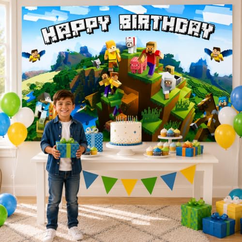 Pixel Video Game Birthday Banner - 5x3ft Gaming Party Decor