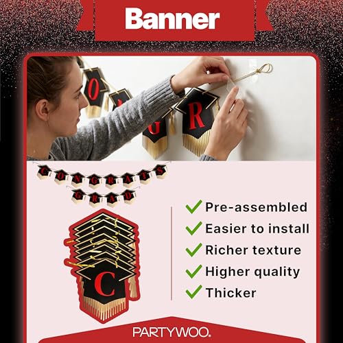 Class of 2026 Graduation Decorations Set - 19pcs Black & Red Kit