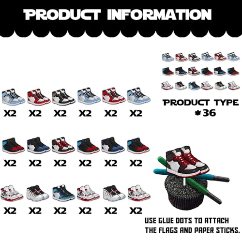 36pcs Skateboard Theme Cupcake Toppers for Birthday Parties
