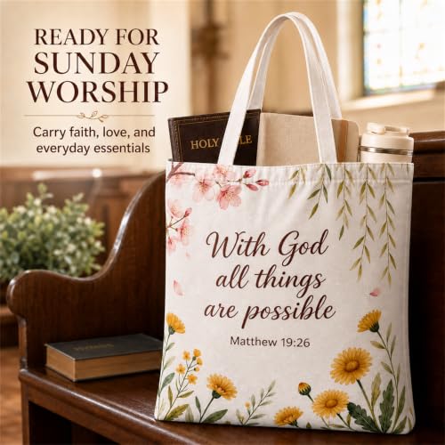Christian Bible Verse Canvas Tote Bag - Faith Gift for Girls