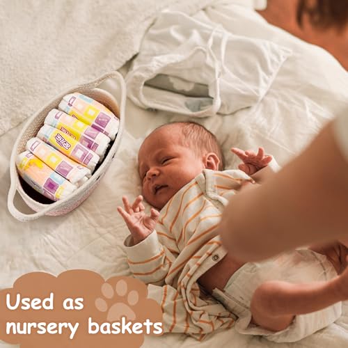 STOBSK Small Woven Cotton Storage Basket with Handle - Pink Nursery Organizer