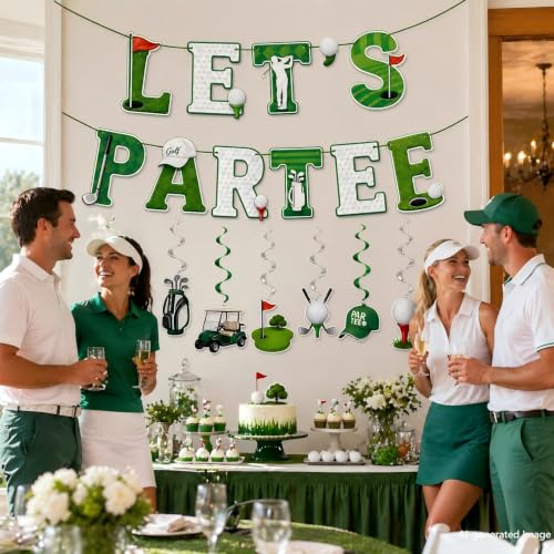 Golf Birthday Decorations Set - Par-Tee Banner & 7 Hanging Swirls