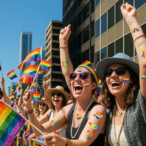 Garsellen 119+ Pcs Gay Pride Temporary Tattoos Rainbow Flag Stickers