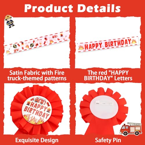 Firetruck Birthday Sash and Badge Set for Firefighter Party