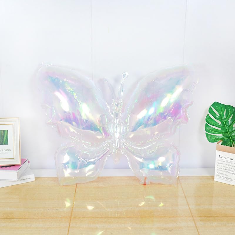 26-Inch Rainbow Butterfly Mylar Balloons - 4 Pack Party Decor