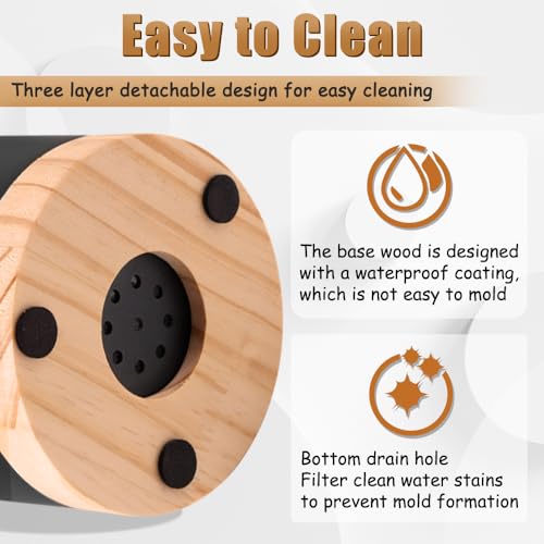 Kitchen Utensil Holder with Removable Divider and Wooden Drain Base