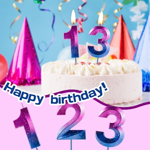 Purple Blue Gradient Number 8 Birthday Candle - Galaxy 3D Diamond Cake Topper