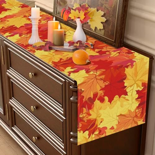 Maple Leaves Fall Table Runner - 13x72 Inch Autumn Decor