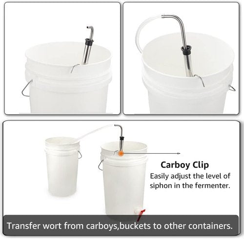 Fermtech Stainless Steel Auto Siphon 18" with Clip, Brush and 6 feet of Made in Canada tubing. Stainless Steel Siphon Racking Cane With Carboy Clip, Homebrewer Easily Transfer Wort From Container,