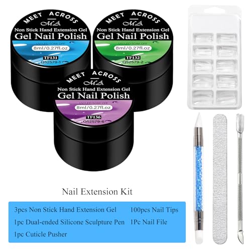 MEET ACROSS Solid Builder Gel Kit - 3 Colors Nail Extension Kit with Brush