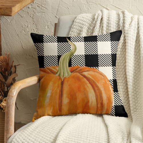 Fall Throw Pillow Covers 18x18 Set of 4, Farmhouse Autumn Pumpkin Decor