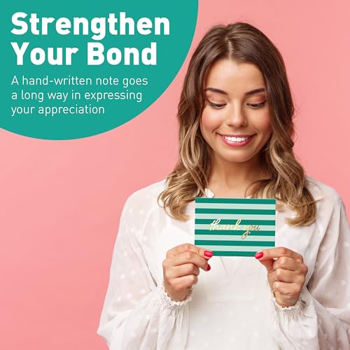 Coastal Stripes Thank You Cards Set - 24 Pack with Gold Foil