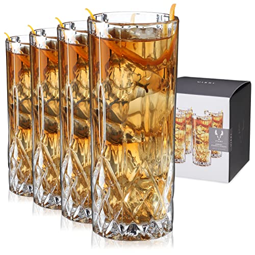 Viski Admiral Highball Glasses, Crystal Drinking Glasses, Elegant Glassware for Whiskey, Vodka, Cocktails, Perfect for Home Bars, Indoor & Outdoor Parties, Stylish Drinkware, 9 oz, Set of 4