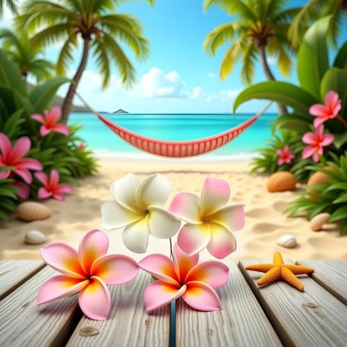 ZLmoue Hawaiian Plumeria Hair Flower Clips 4Pcs 7cm White and Pink