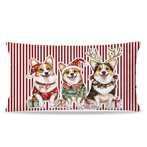 DAYOUER Red2 Corgi Christmas Pillow Cover 12x20 Double-Sided Festive Decor
