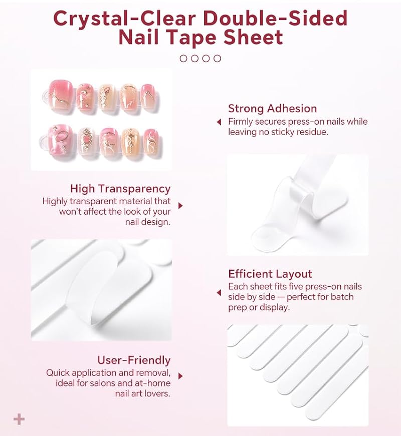 KADS 6-Pack Clear Nail Storage Boxes with Pre-Cut Adhesive Tapes, Portable Organizer for Press-On & Gel Nails
