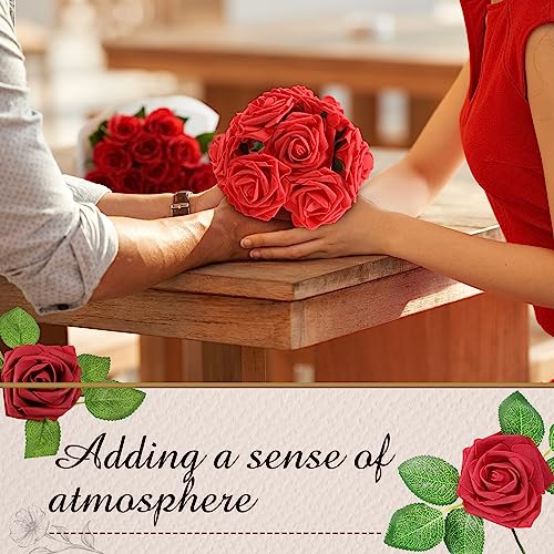 Artificial Burgundy Roses Bulk 250 Pcs Fake Flowers with Stems for Weddings & Decor