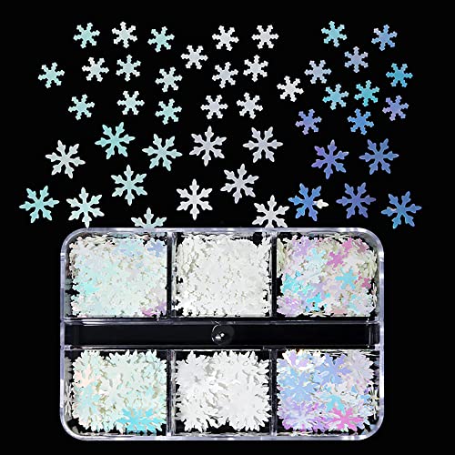Qdsuh 12-Grid Holographic Christmas Nail Glitter Sequins Snowflake Art