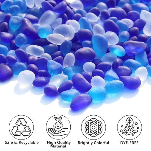 QYGL 0.55LB Blue Frosted Sea Glass Stones for Aquarium & Crafts