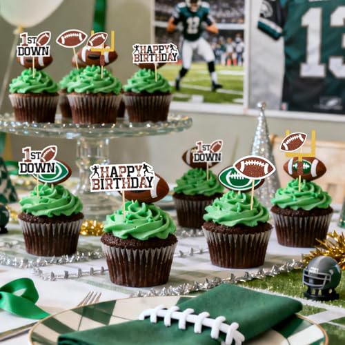 40 Football Cupcake Toppers - Glitter Sports Theme Decorations