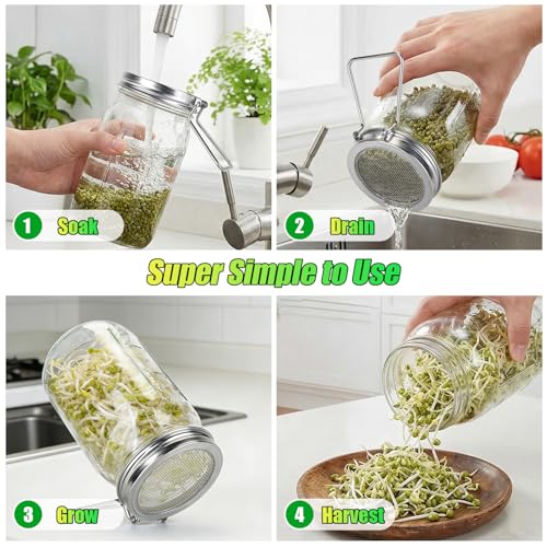 NAHSHON 86mm Stainless Steel Sprouting Lid for Wide Mouth Mason Jars - 2 Pack
