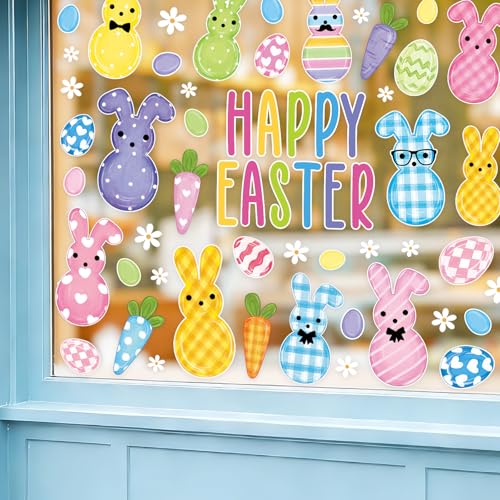 Feivando 8 Sheets Easter Window Clings - Bunny & Egg Decals for Glass