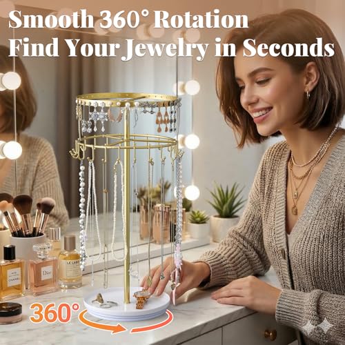LANDNEOO 360° Rotating Jewelry Organizer - 3-Tier Holder for 80 Pcs