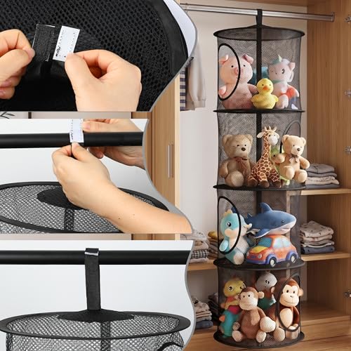 Black 4-Tier Stuffed Animal Storage Hammock Net for Kids