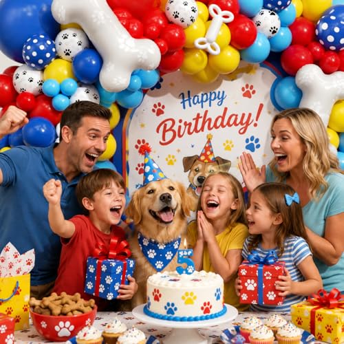 201-Piece Paw Balloon Garland Arch Kit - Royal Blue, Yellow & Red