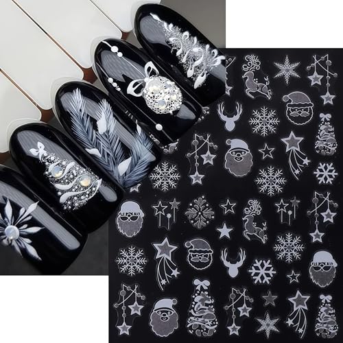 CnSybaris 6 Sheets Snowflake Nail Art Stickers 3D Silver Glitter Decals