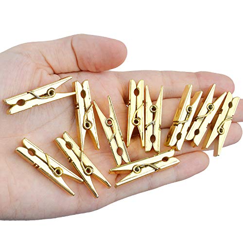 Jdesun 50 Pack Mini Plastic Photo Clips - Gold Clothespins for Crafts & Home Decor