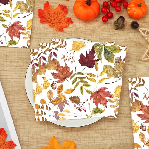 50 Pack Maple Leaf Paper Napkins - 3 Ply Autumn Party Supplies