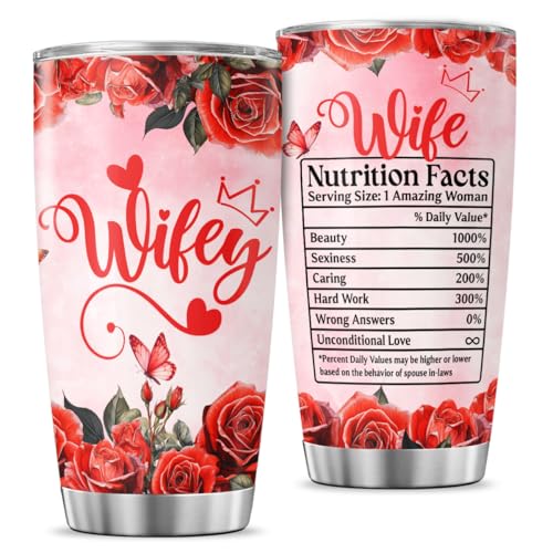 Wife Appreciation Rose Design 20oz Stainless Steel Tumbler - Romantic Gift for Her