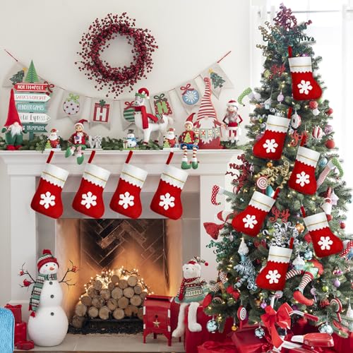 Red Felt Christmas Stockings Bulk 8 Inch with White Trim - 100 Pcs