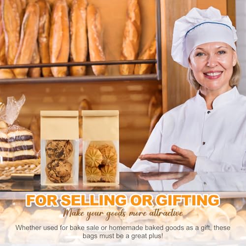 Ocmoiy Small Cookie Bags with Window - 50 Pack, 3.9x3.5x9.5 Inches, Food-Grade Kraft Paper with Sealable Tin Ties