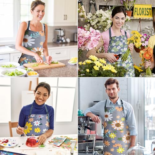 Adjustable Floral Chef Apron for Women with Pockets - Waterproof
